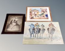 An unframed oil on canvas depicting jockeys on horseback, signed Taylor,