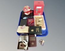 A tray containing vintage banking collectables including Nottingham, Surrey Trustee, Lloyds,