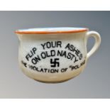 A small novelty Fieldings ash pot 'Flip your ashes on Old Nasty, The Violation of Poland',