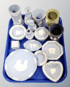 A collection of 16 pieces of Wedgwood Jasperware.