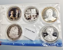 Five commemorative issues coins - Liberia 20 dollars,