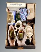 A box of Ringtons Maling ware chintz jug, Lurpak toast rack, ceramics,