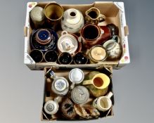 Two boxes of beer steins, ceramics,