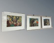 Three continental religious colour prints and a further picture