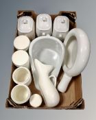 A box of ceramic Maling storage jars,