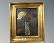 20th century school : still life with roses in a vase, oil on canvas, 30 cm x 23 cm,