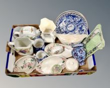 A tray of Maling ceramics, Chintz water jug, blossom bough jug,