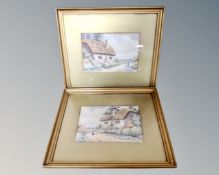 A pair of 20th century watercolours by A. Comes depicting a figure on a path.