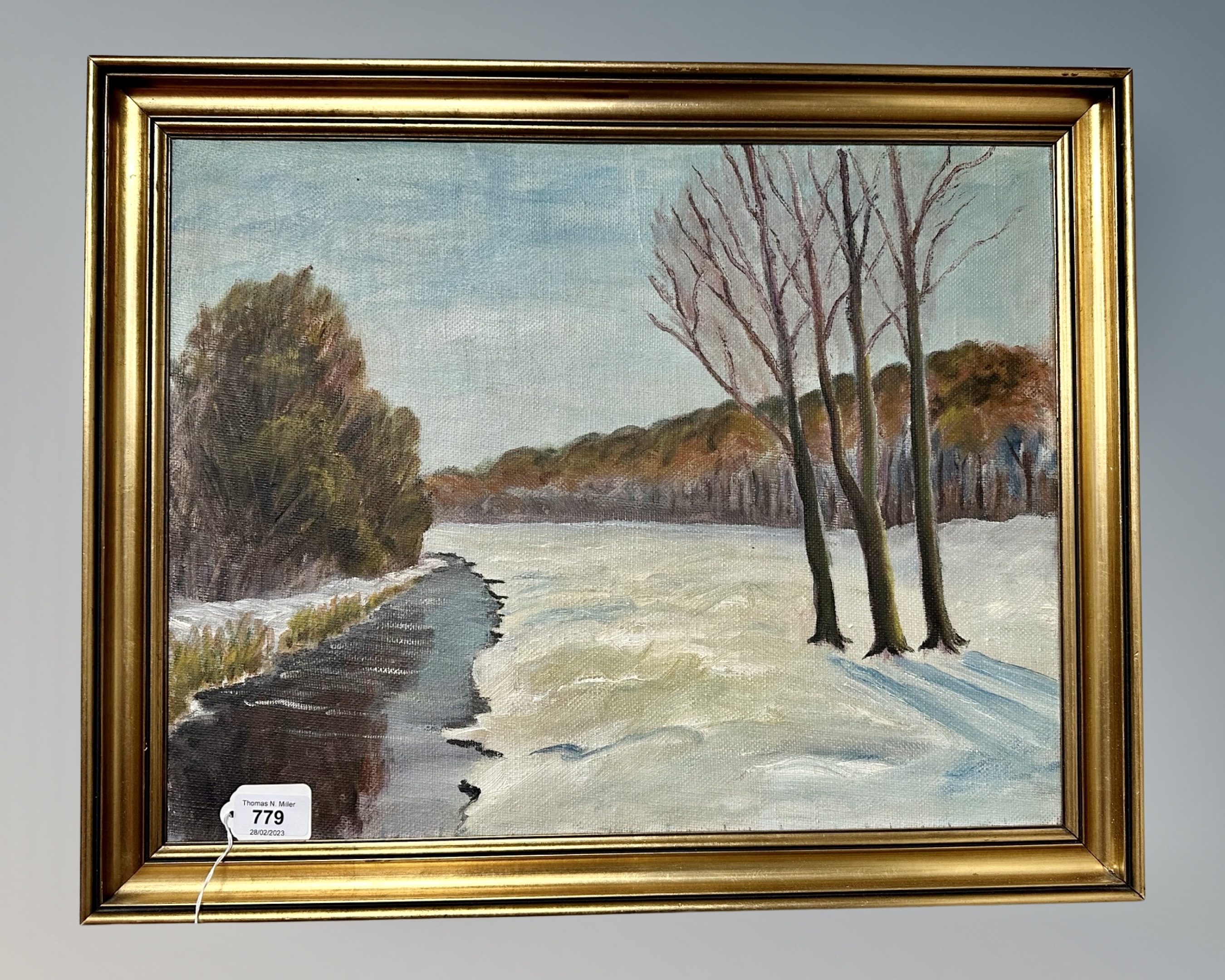 Continental school : snowy landscape, oil on canvas,