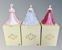 Three boxed Coalport figures comprising; Emily limited edition number 3733 of 5000,