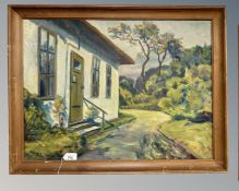 Continental school : rural homestead, oil on canvas, 63 cm x 47 cm, initialled J.P.