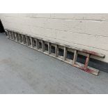 An aluminium extension ladder