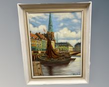 Herm Jense (20th century) : Dutch canal scene, oil on canvas,