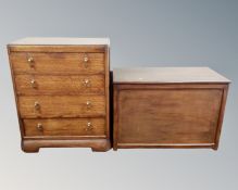 A 1930s oak four drawer chest together with a further blanket chest.