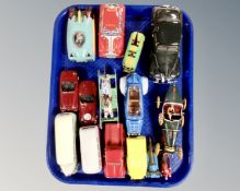 A tray of model vehicles including die cast, tin plate and clockwork examples.