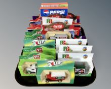 Twenty five die cast models : advertising, PG Tips, 7 Up, Pepsi,