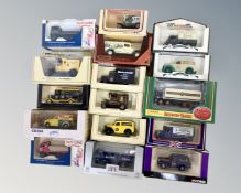 A collection of sixteen die cast models in original boxes, all commercial vehicles,
