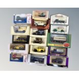 A collection of sixteen die cast models in original boxes, all commercial vehicles,