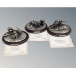 Three limited edition Danbury Mint figures, set in pewter, from World War II series.
