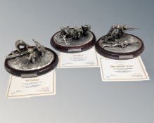 Three limited edition Danbury Mint figures, set in pewter, from World War II series.