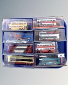 A collection of eight die cast models in original boxes, all busses, by Bus Operators in Britain,