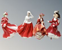 Four Royal Doulton Pretty Ladies figures, Gail, Patricia, Christmas Celebration and Top O' The HIll,