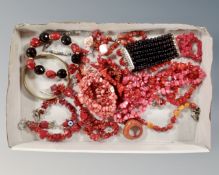 A box of coral jewellery,