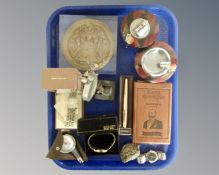 A tray containing Parker pen, wristwatches, King Edward cigar box,