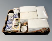 A box of Ringtons Willow pattern caddies,