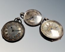 Three antique continental silver fob watches