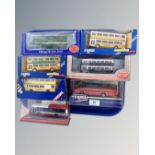 A collection of seven die cast models in original boxes, all busses, by Corgi,