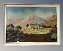Continental school : farmstead among mountains, oil on canvas, 94 cm x 65 cm,