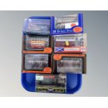 A collection of seven die cast models in original boxes, all busses, by Corgi,