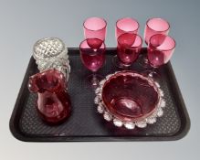 A tray of antique and later ruby tinted glass.