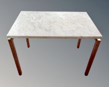 A 20th century white marble topped coffee table on chrome legs