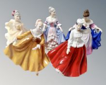 Five Royal Doulton Pretty Ladies figures, Ninette, Gail, Southern Belle, Kirsty and Sara.