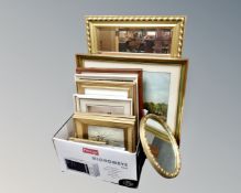 Two gilt framed mirrors together with a collection of assorted pictures, prints, tapestry etc.