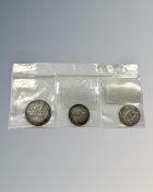 Three coins in extremely nice condition 1884 and 1899 sixpences and a 1902 shilling