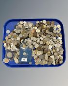 A tray of antique and other coins, some silver,