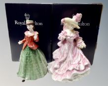 Two Royal Doulton figures, Holly HN3647 and Flowers of Love HN3701, both boxed.