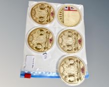 Five oversized commemorative gold plated medallions - Prime ministers and House of Commons (5)