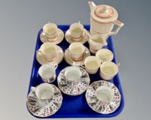 A tray containing an English Art Deco fifteen-piece coffee service together with a further