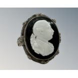 A 19th century German silver ring depicting George III in hard stone relief