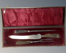 A 19th century three piece carving set in case
