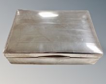 A silver wooden lined cigarette box, London marks,