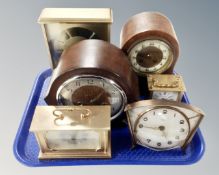 A tray of mantel clocks,