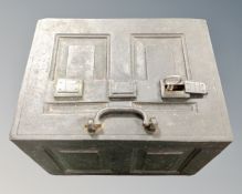 A 19th century steel strong box with key