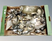 A box of antique and later plated wares