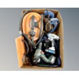 A box of Saber electric wall paper stripper, Bosch hand saw,