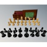 A Staunton boxwood and ebony chess set, Kings 7.5cm, in original box.